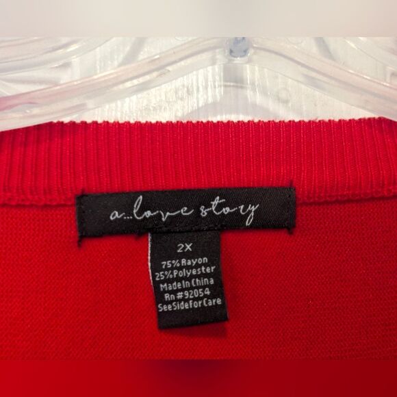 a love story red sweater Soft Cozy Floral Leaf Studs Design Plus 2X Lagenlook - Picture 5 of 6